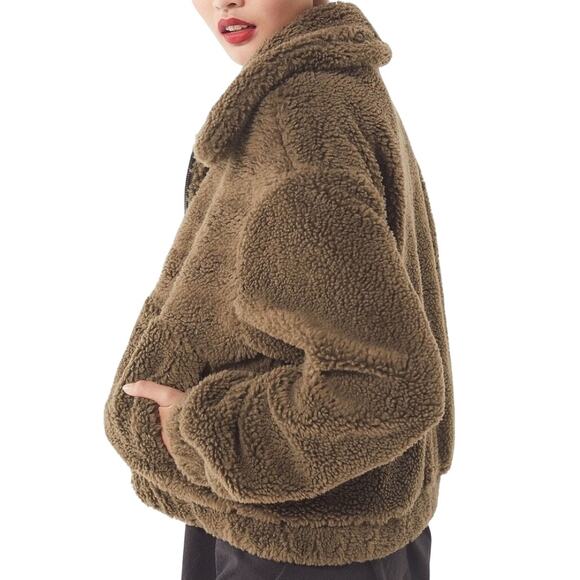 Urban Outfitters Willow Drawstring Cropped Teddy Fleece Jacket Women's M - Picture 1 of 8